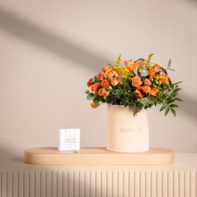 Sunset Orange Floral Arrangement with Caroline Svedbom Baguette Heart Crystal Necklace