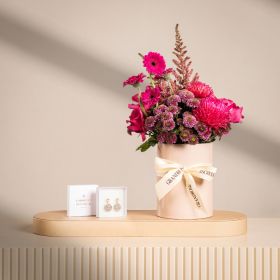 Blushing Pink Floral Arrangement with Caroline Svedbom Chloe Rocks Crystal Earrings